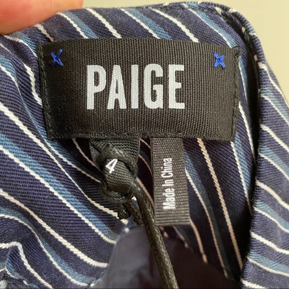 PAIGE Navy Blue Paradise Charisma Stripe Wide Leg Pants - Picture 13 of 16